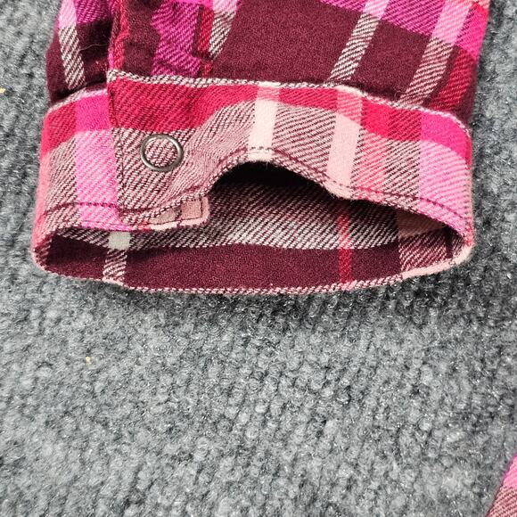 Pink Flannel Plaid Womens Size 7-9 Long Sleeve Shirt Button Tab Sleeve - Picture 12 of 16